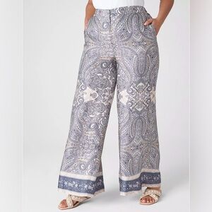 LANE BRYANT 14 long (tall) satin paisley wide leg pant